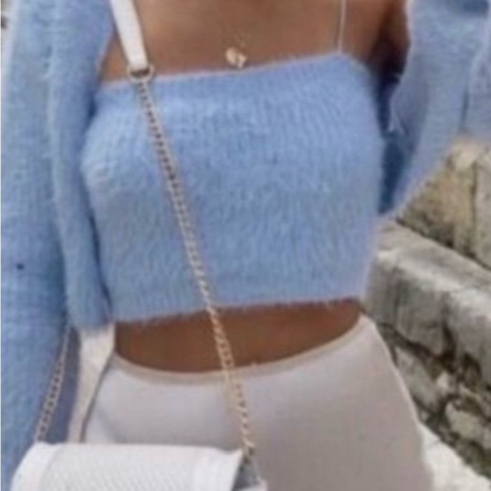 Zara Light Blue cozy Fuzzy Cropped cardigan (Tube not included)